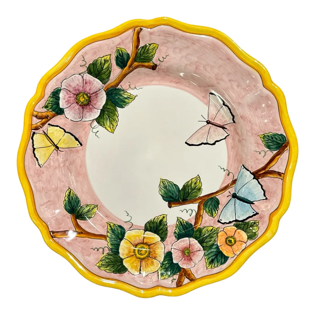 25 cm Soup Plate, Pink Background – Elena