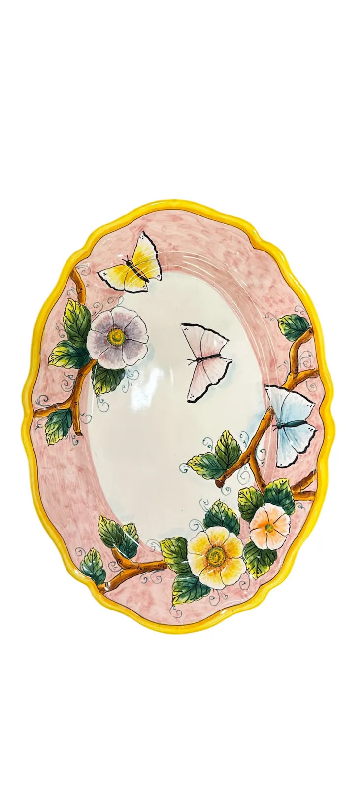 Scalloped Oval Tray 24 × 33 cm, Pink Background – Elena