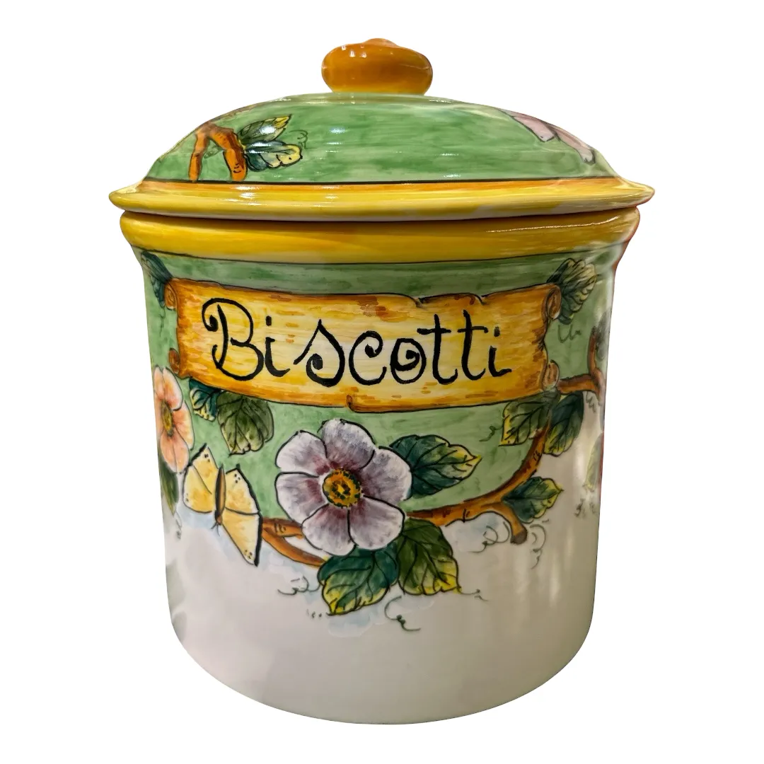 Biscottiera H.22cm Diametro 20cm Fondo Verde- Elena