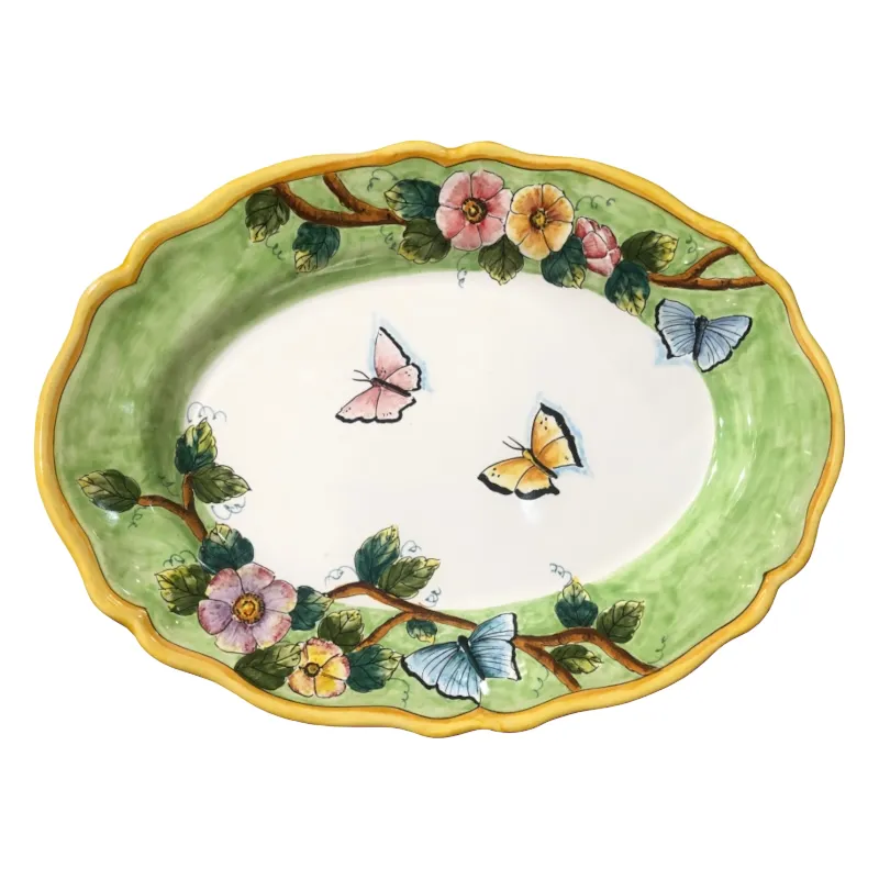 Oval Tray 32 × 24 cm, Green Background – Elena