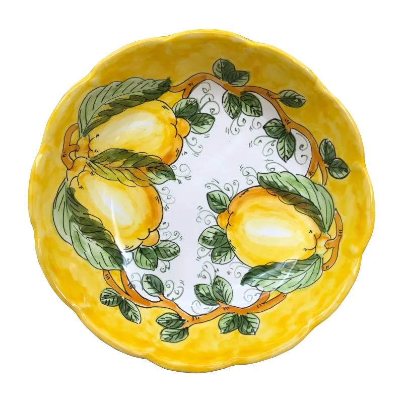 22 cm Shallow Scalloped Bowl – Lemon & Sea, Yellow