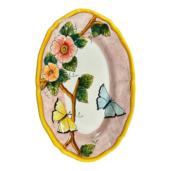 Scalloped Oval Tray 25 × 17 cm, Pink Background – Elena