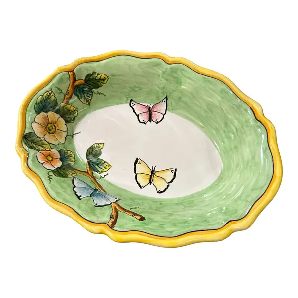 Scalloped Oval Bowl 26 × 19 cm, Green Background – Elena
