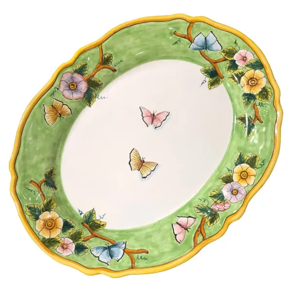 42 cm Scalloped Oval Tray, Green Background – Elena