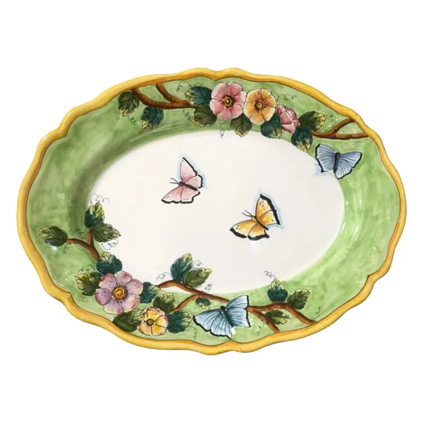 Oval Tray 32 × 24 cm, Green Background – Elena