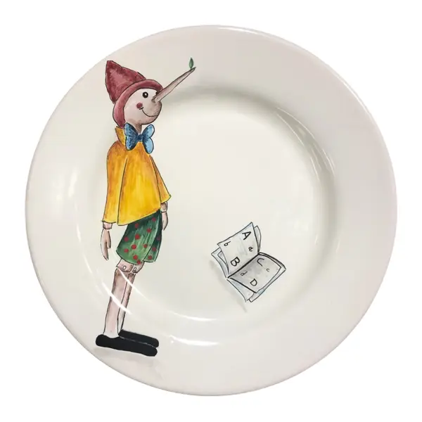 Dinner plate, handmade and hand-painted. Diameter 22 cm. Pinocchio Collection decoration.