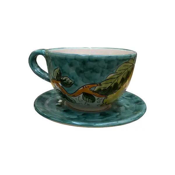 13 cm Cup and Saucer – Lemon & Sea, Green