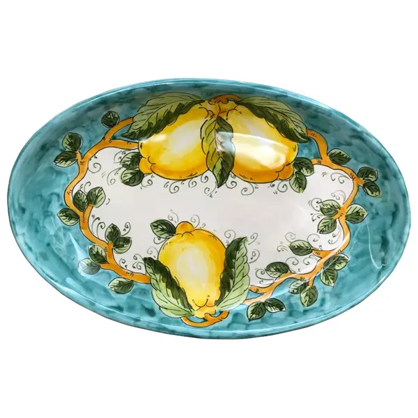 Oval Tray 30 × 20 cm – Lemon & Sea, Green
