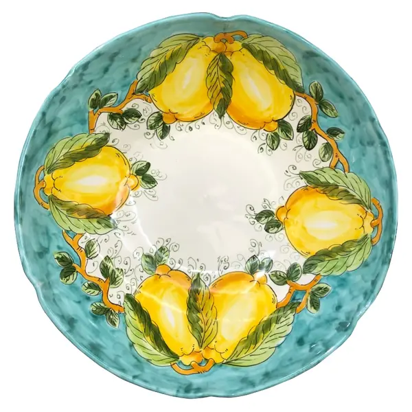30 cm Scalloped Bowl – Lemon & Sea, Green