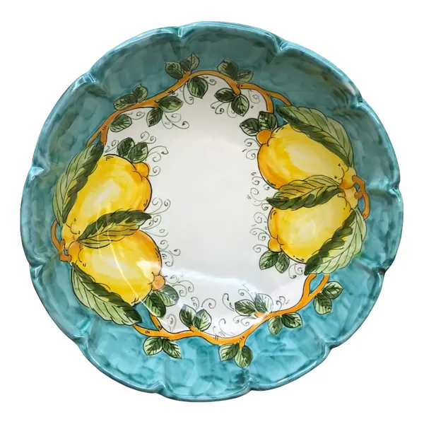 25 cm Scalloped Bowl – Lemon & Sea, Green
