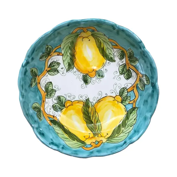22 cm Scalloped Bowl – Lemon & Sea, Green